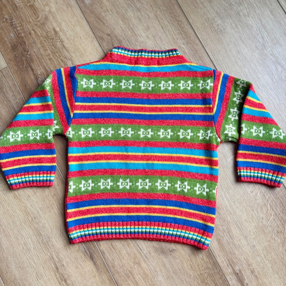 VTG Pankaj Kids 3T / 4T Sweater Red Teddy Bear Rainbow Striped Novelty Knit 90s - Picture 7 of 7